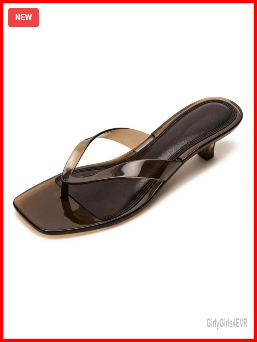 Women's Jelly Thong Sandals Clear Kitten Heel Flip Flops Square Toe Summer